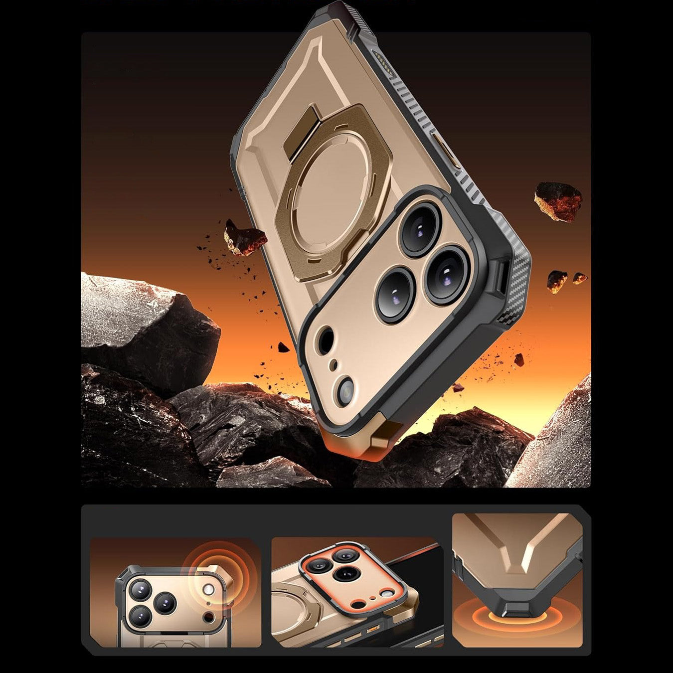Handyhülle für iPhone 17 Pro Max, Supcase UB Grip Mag mit MagSafe (CC), Grau-Golden