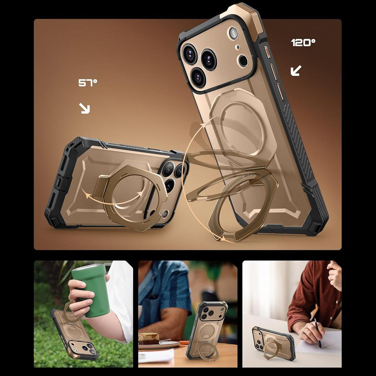 Handyhülle für iPhone 17 Pro Max, Supcase UB Grip Mag mit MagSafe (CC), Grau-Golden