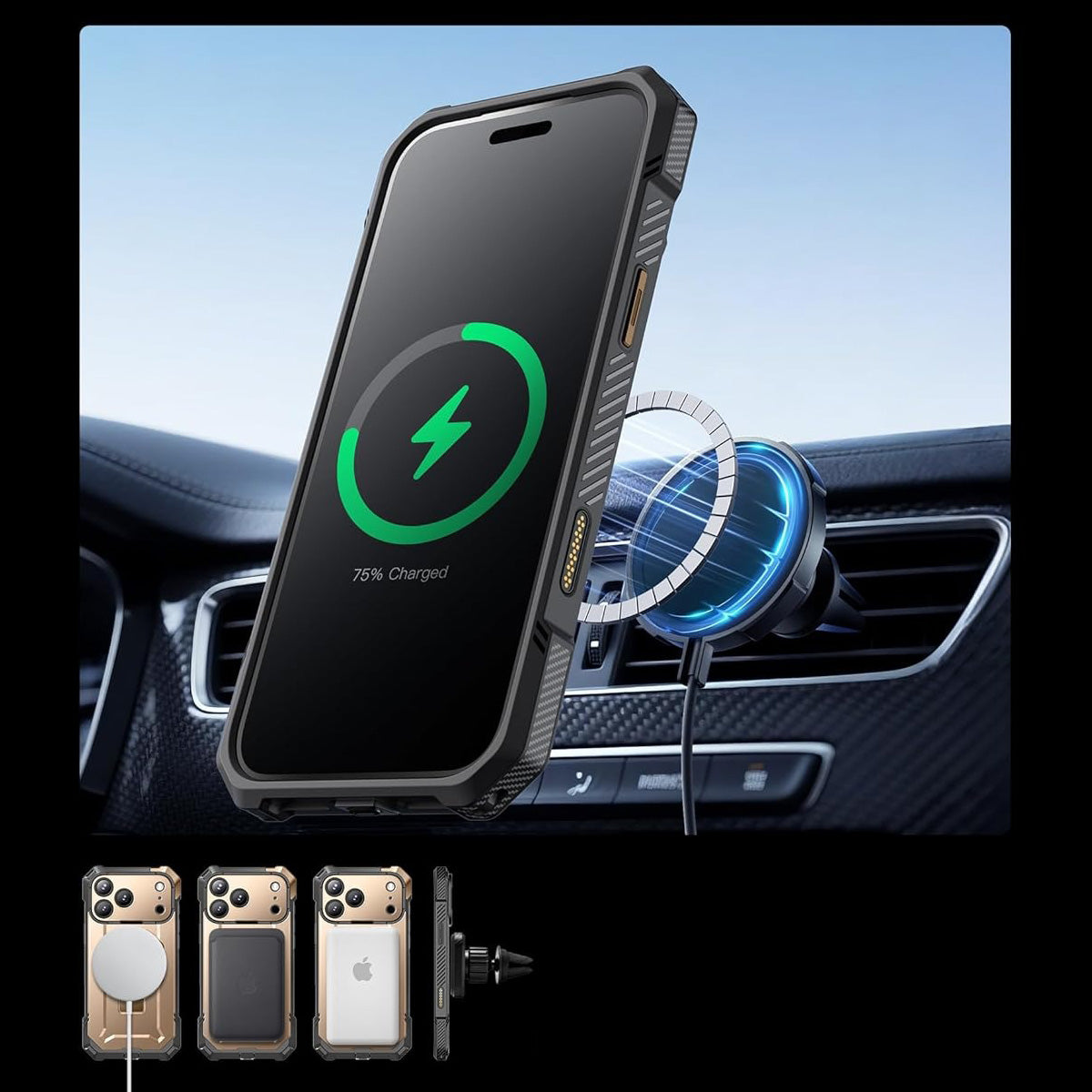 Handyhülle für iPhone 17 Pro Max, Supcase UB Grip Mag mit MagSafe (CC), Grau-Golden