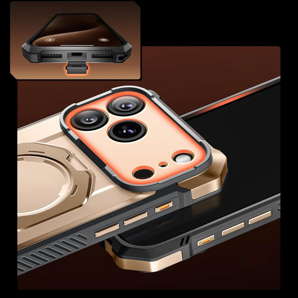 Handyhülle für iPhone 17 Pro Max, Supcase UB Grip Mag mit MagSafe (CC), Grau-Golden