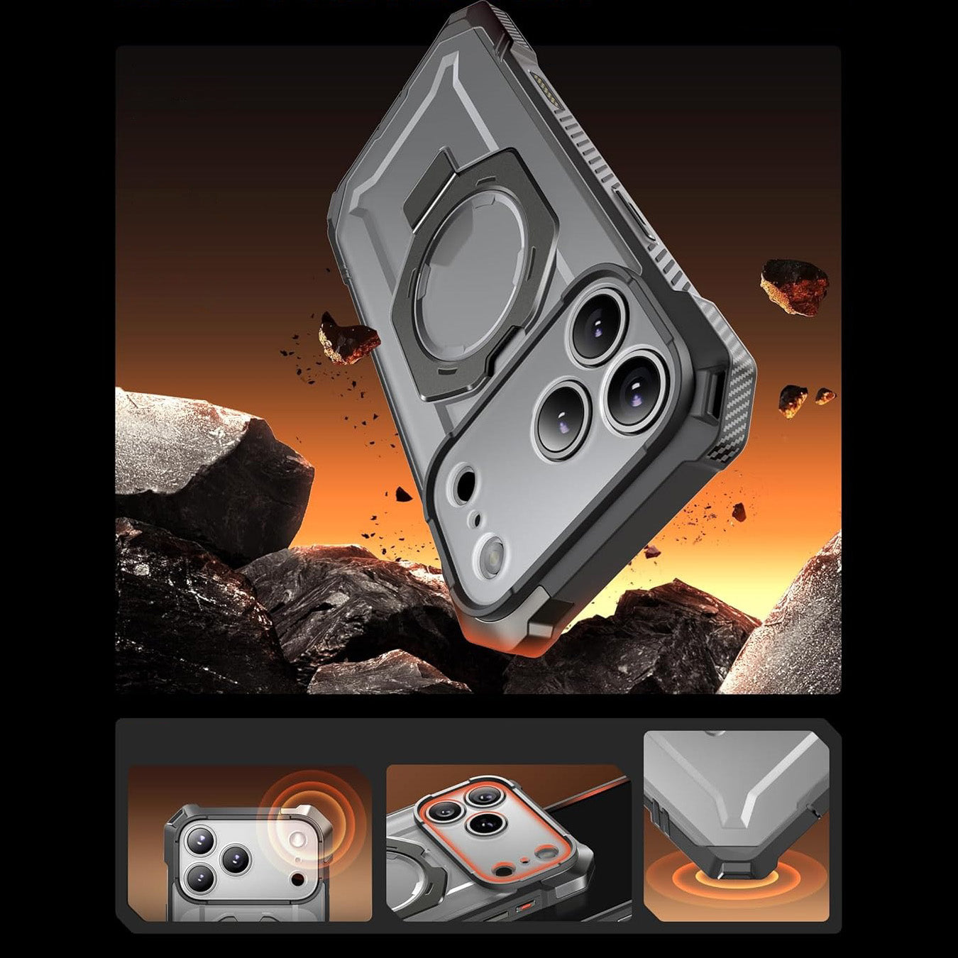 Handyhülle für iPhone 17 Pro Max, Supcase UB Grip Mag mit MagSafe (CC), Grau-Transparent
