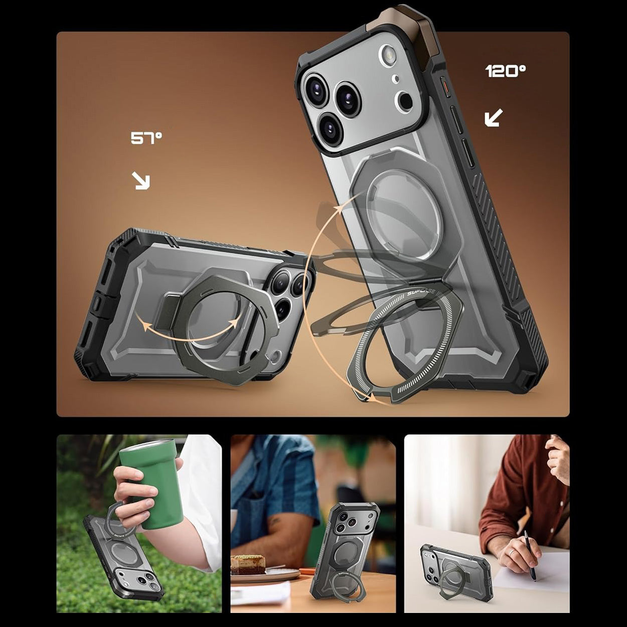 Handyhülle für iPhone 17 Pro Max, Supcase UB Grip Mag mit MagSafe (CC), Grau-Transparent