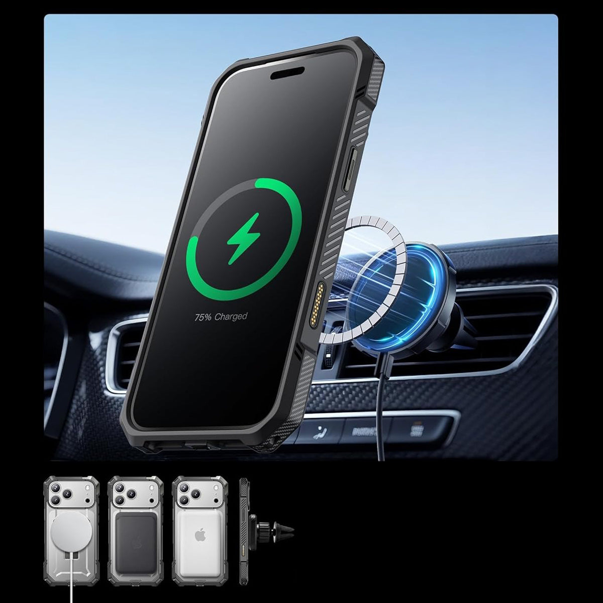 Handyhülle für iPhone 17 Pro Max, Supcase UB Grip Mag mit MagSafe (CC), Grau-Transparent