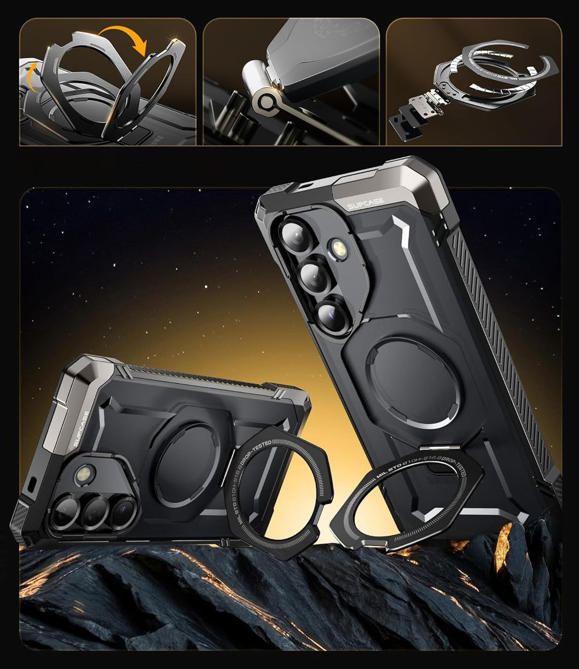 Handyhülle für Galaxy S25 FE, Supcase UB Grip Mag mit MagSafe, Schwarz-Transparent