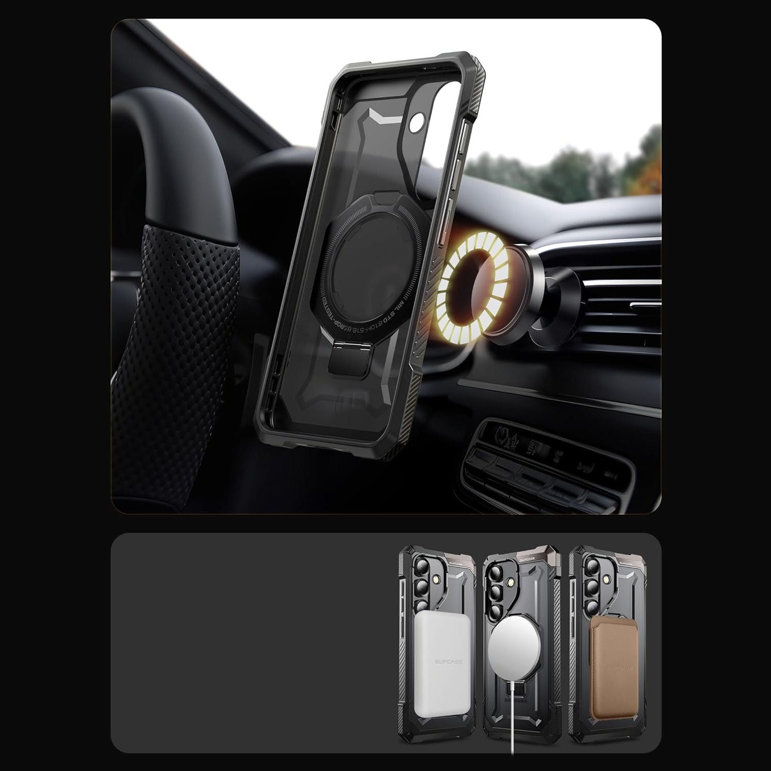 Handyhülle für Galaxy S25 FE, Supcase UB Grip Mag mit MagSafe, Schwarz-Transparent