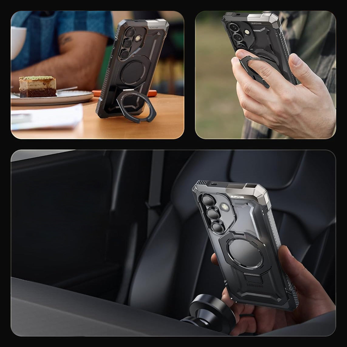 Handyhülle für Galaxy S25 FE, Supcase UB Grip Mag mit MagSafe, Schwarz-Transparent