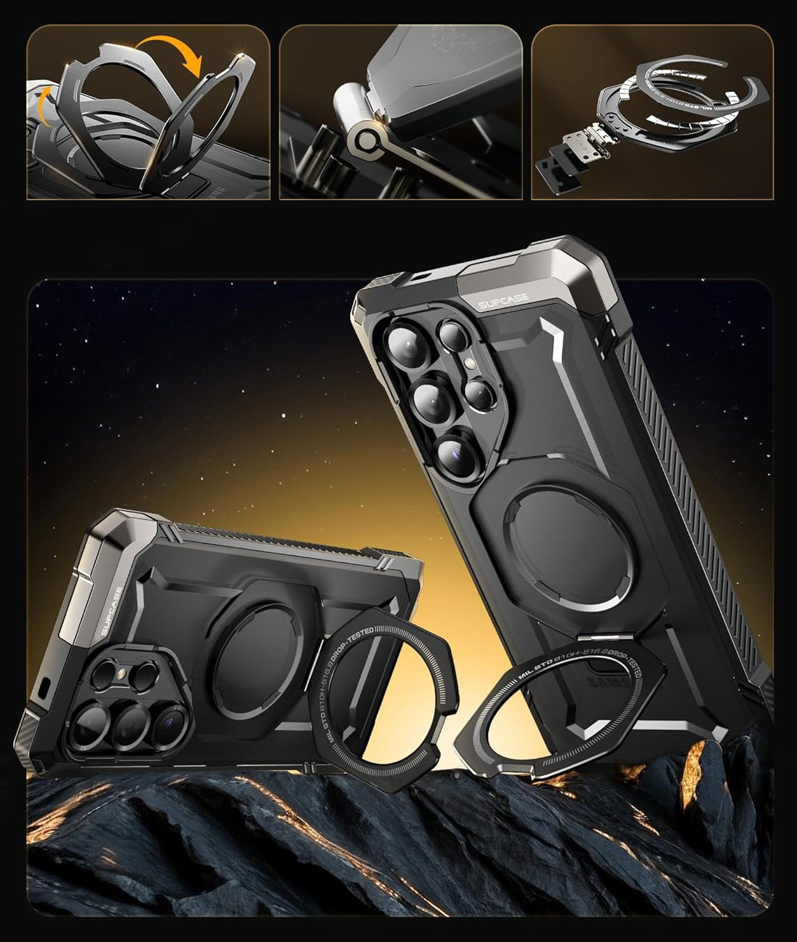 Handyhülle für Galaxy S25 Ultra, Supcase UB Grip Mag mit MagSafe, Schwarz-Transparent