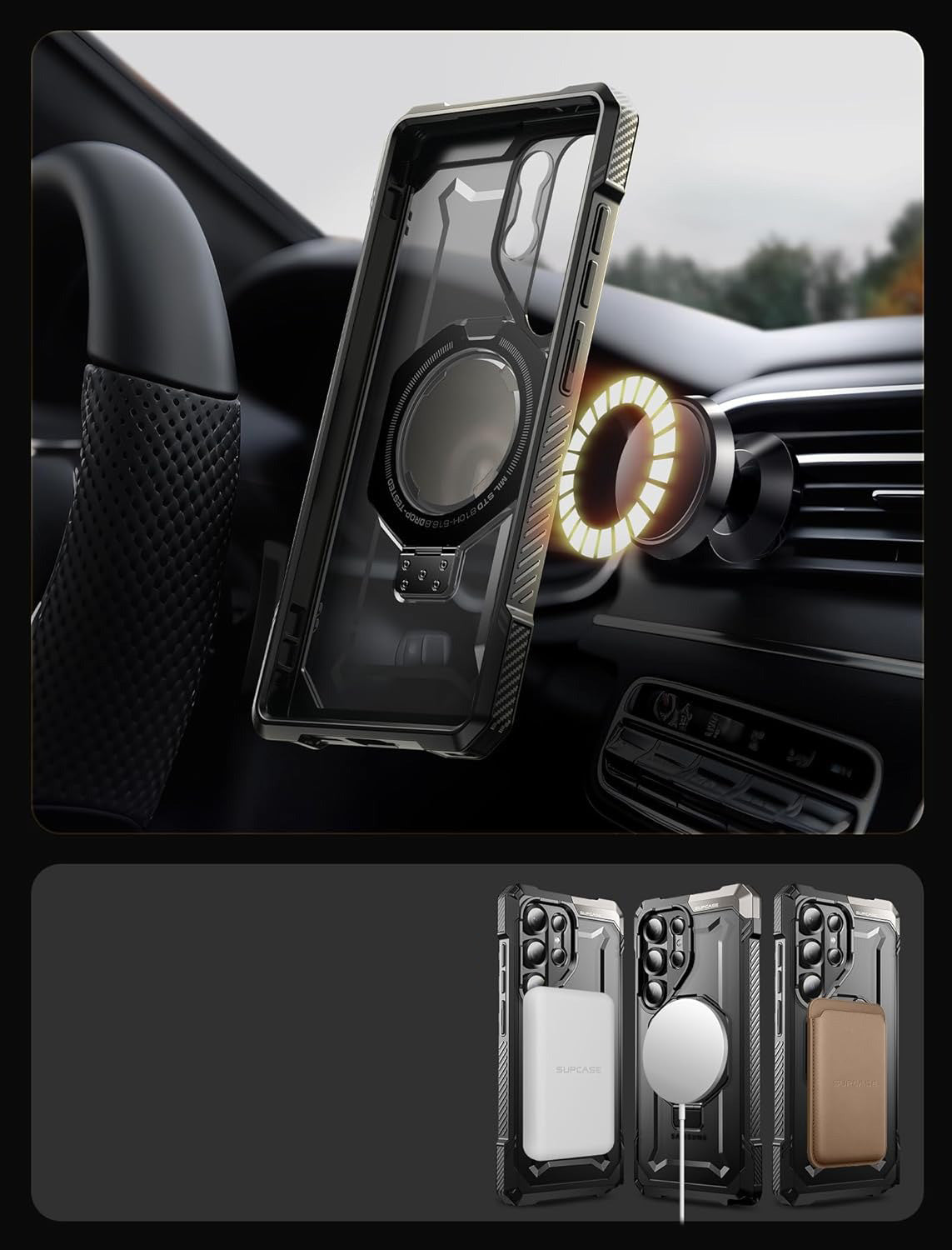 Handyhülle für Galaxy S25 Ultra, Supcase UB Grip Mag mit MagSafe, Schwarz-Transparent