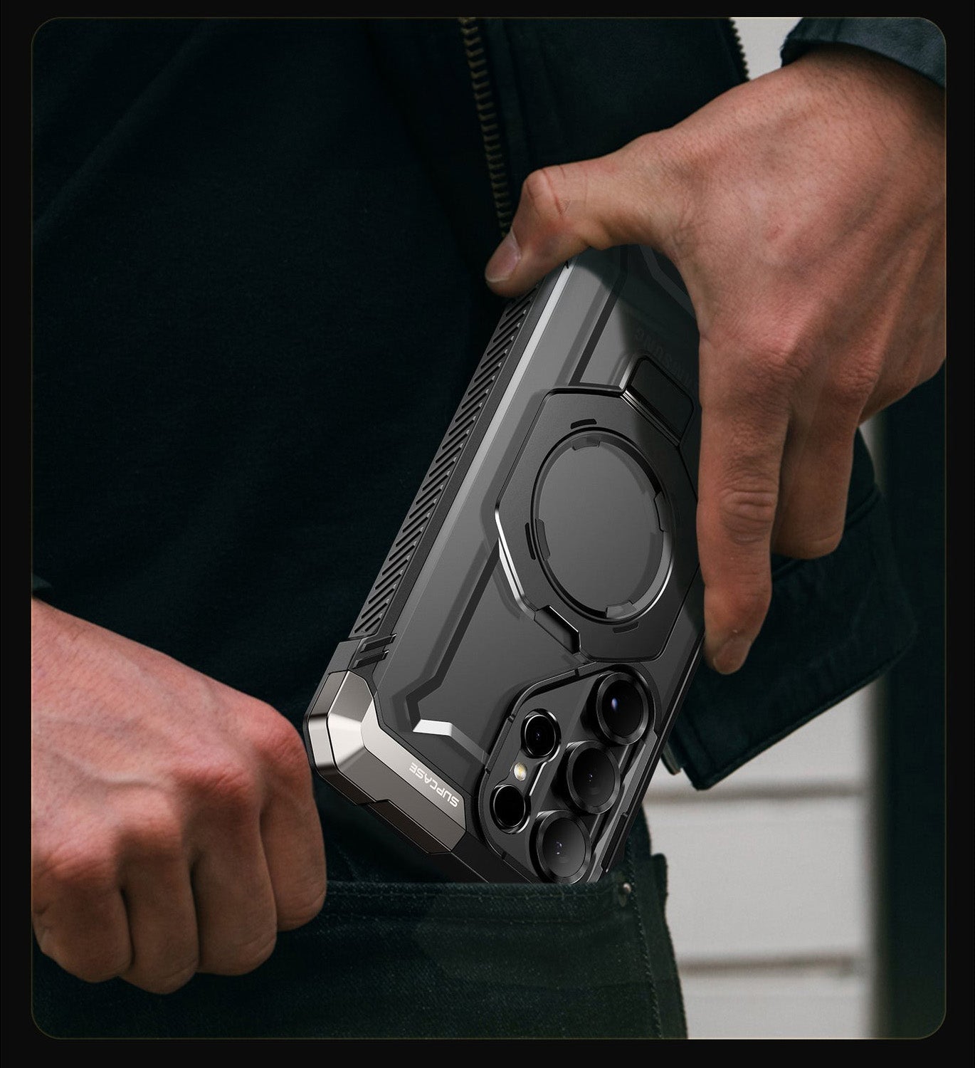 Handyhülle für Galaxy S25 Ultra, Supcase UB Grip Mag mit MagSafe, Schwarz-Transparent