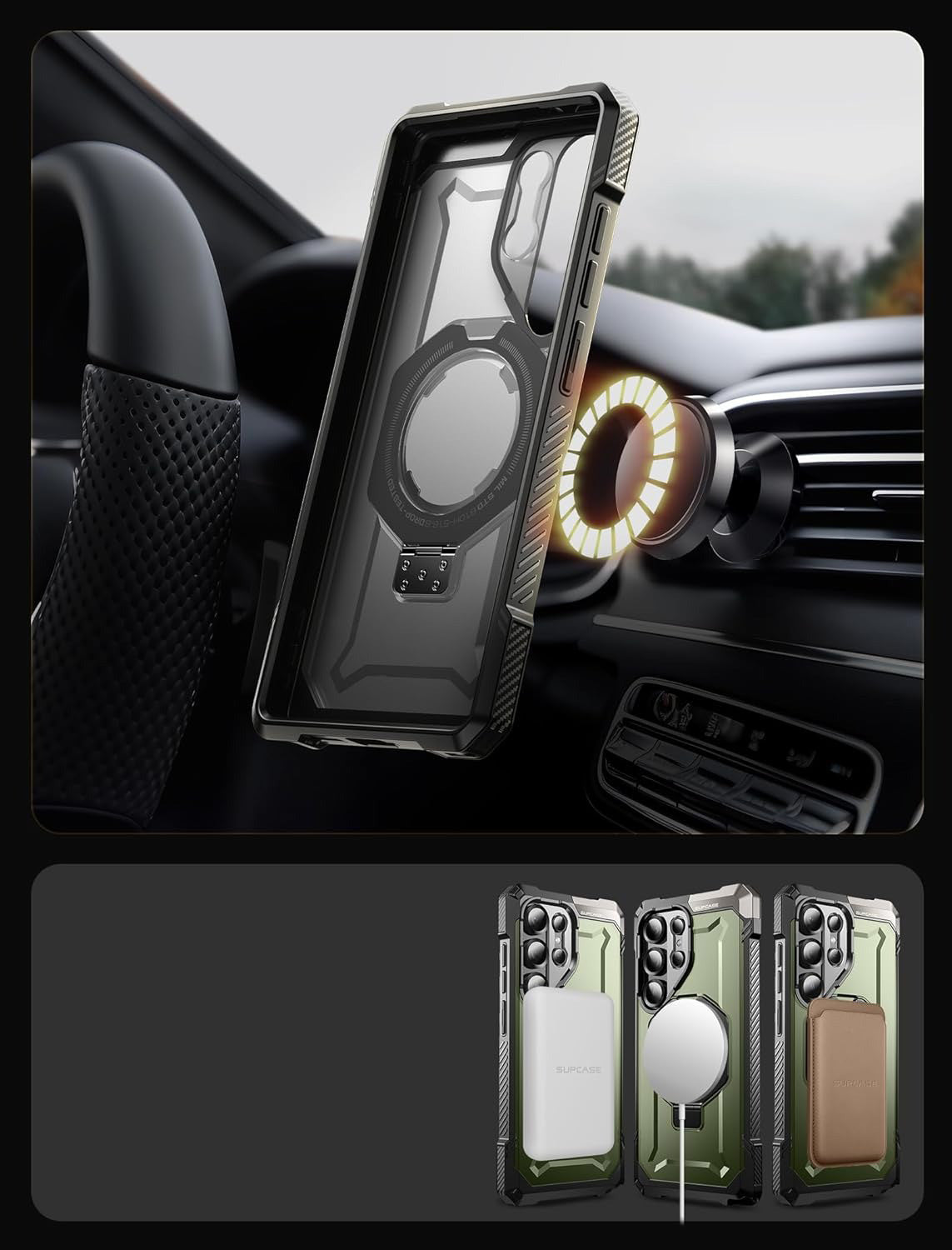Handyhülle für Galaxy S25 Ultra, Supcase UB Grip Mag mit MagSafe, Schwarz-Grün