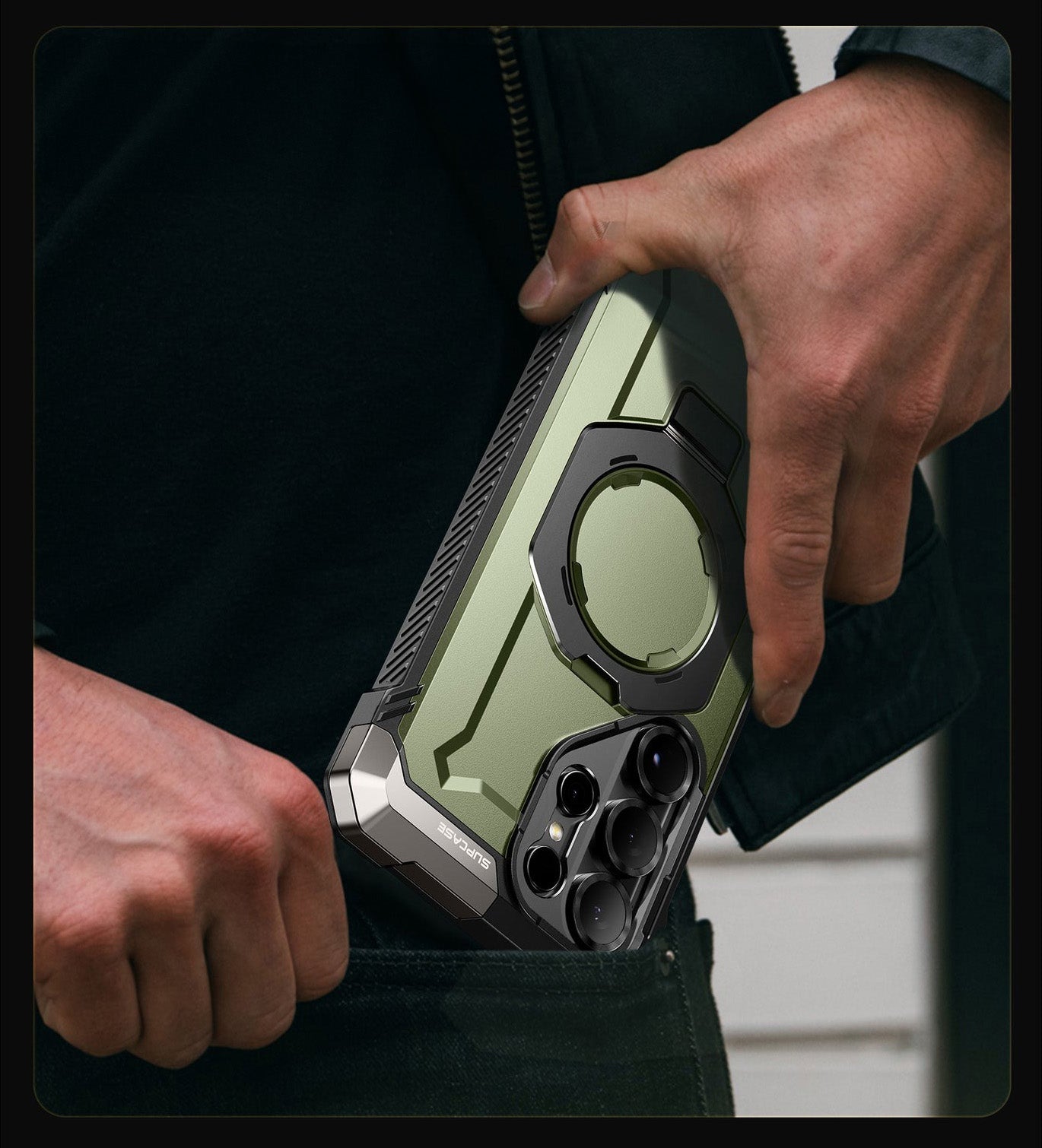 Handyhülle für Galaxy S25 Ultra, Supcase UB Grip Mag mit MagSafe, Schwarz-Grün