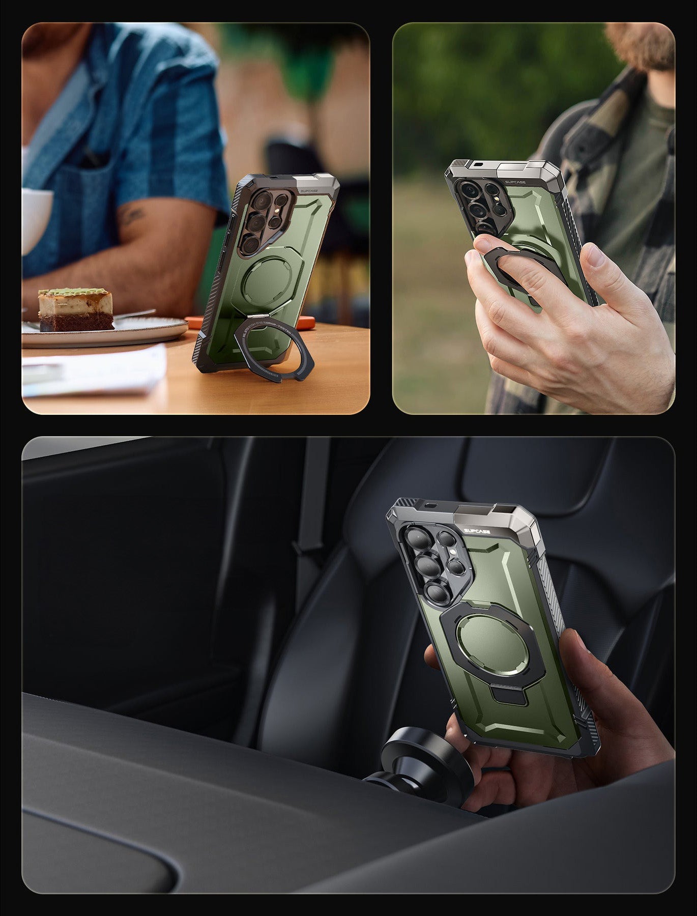 Handyhülle für Galaxy S25 Ultra, Supcase UB Grip Mag mit MagSafe, Schwarz-Grün
