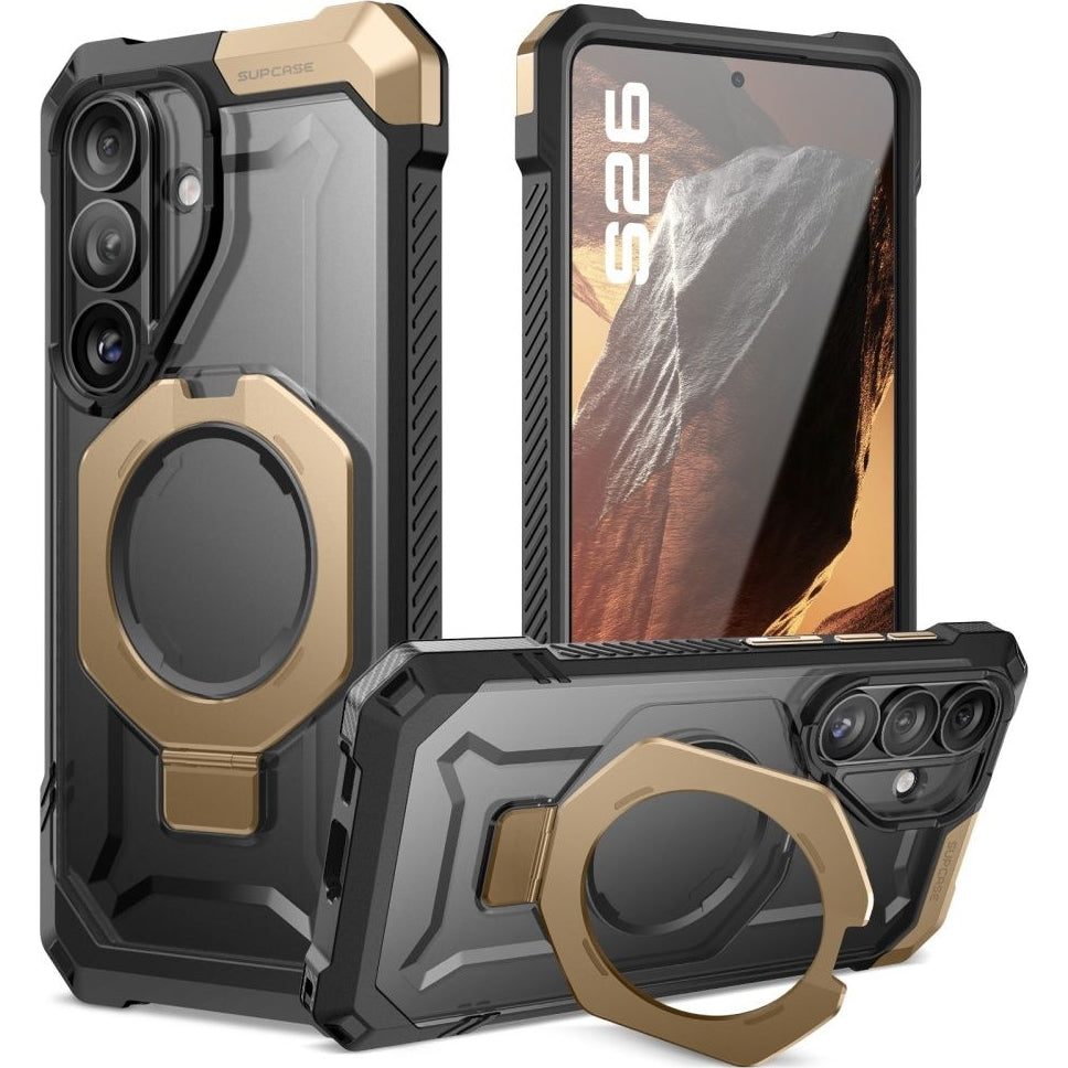 Handyhülle für Galaxy S26, Supcase UB Grip Mag mit MagSafe, Grau-Transparent-Golden