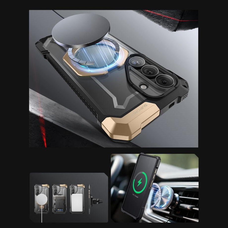Handyhülle für Galaxy S26, Supcase UB Grip Mag mit MagSafe, Grau-Transparent-Golden
