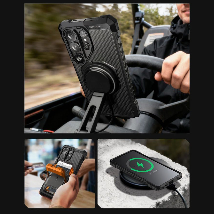 Handyhülle für Galaxy S26 Ultra, Supcase UB Grip Mag Aramid mit MagSafe, Schwarz mit Kohlefaser