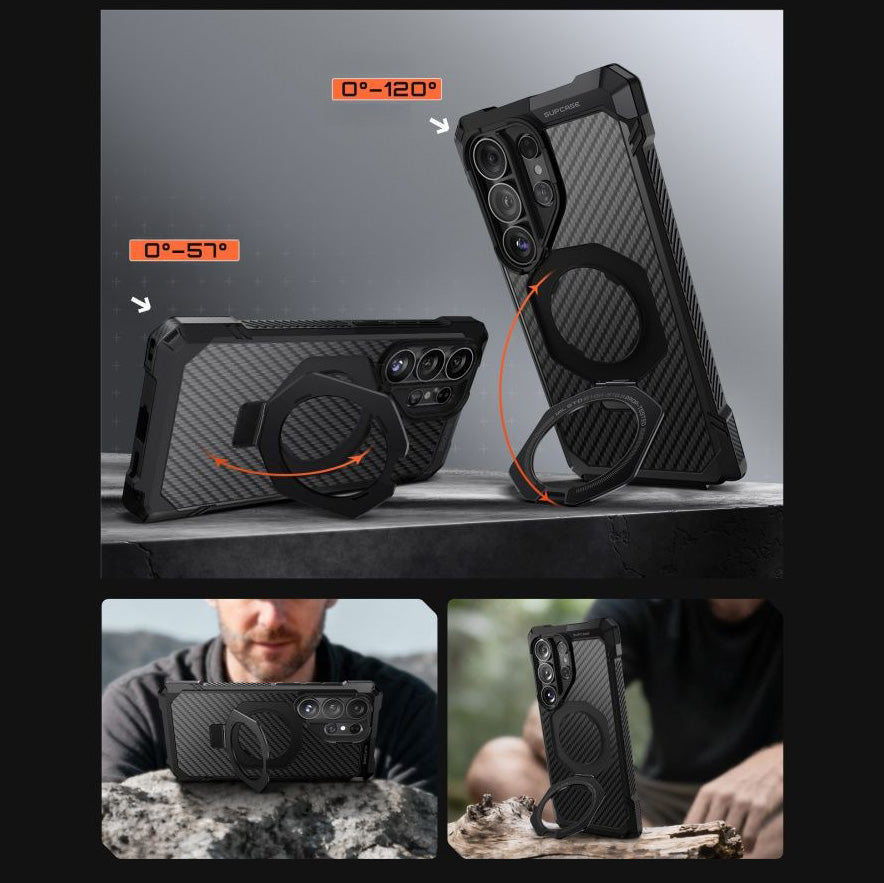 Handyhülle für Galaxy S26 Ultra, Supcase UB Grip Mag Aramid mit MagSafe, Schwarz mit Kohlefaser