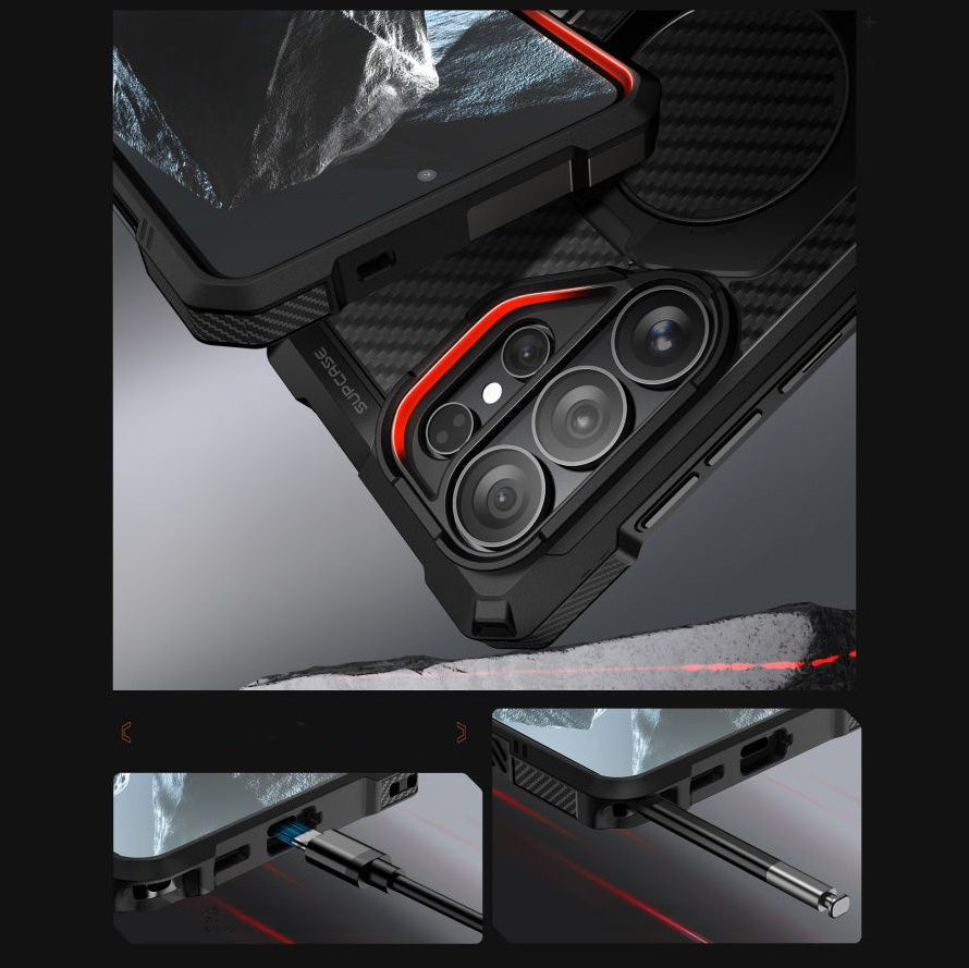 Handyhülle für Galaxy S26 Ultra, Supcase UB Grip Mag Aramid mit MagSafe, Schwarz mit Kohlefaser