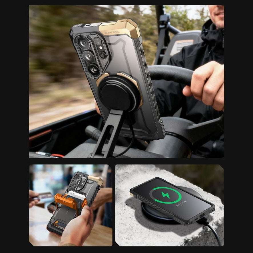 Handyhülle für Galaxy S26 Ultra, Supcase UB Grip Mag mit MagSafe, Grau-Transparent-Golden