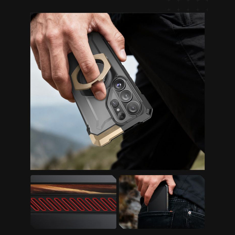 Handyhülle für Galaxy S26 Ultra, Supcase UB Grip Mag mit MagSafe, Grau-Transparent-Golden