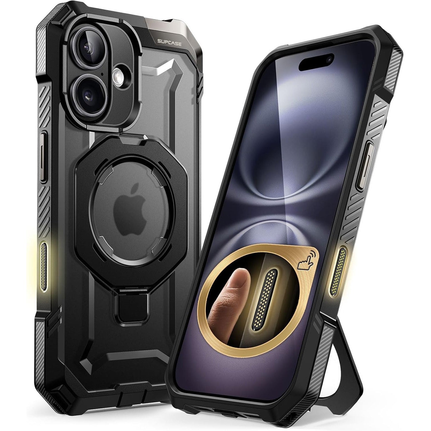 Handyhülle für iPhone 16, Supcase UB Grip Mag mit MagSafe (CC), Schwarz-Transparent
