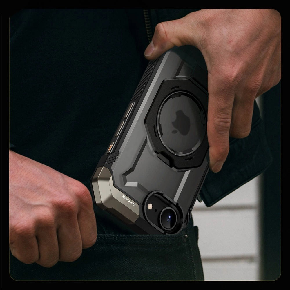 Handyhülle für iPhone 17e / 16e, Supcase UB Grip Mag mit MagSafe, Schwarz-Transparent