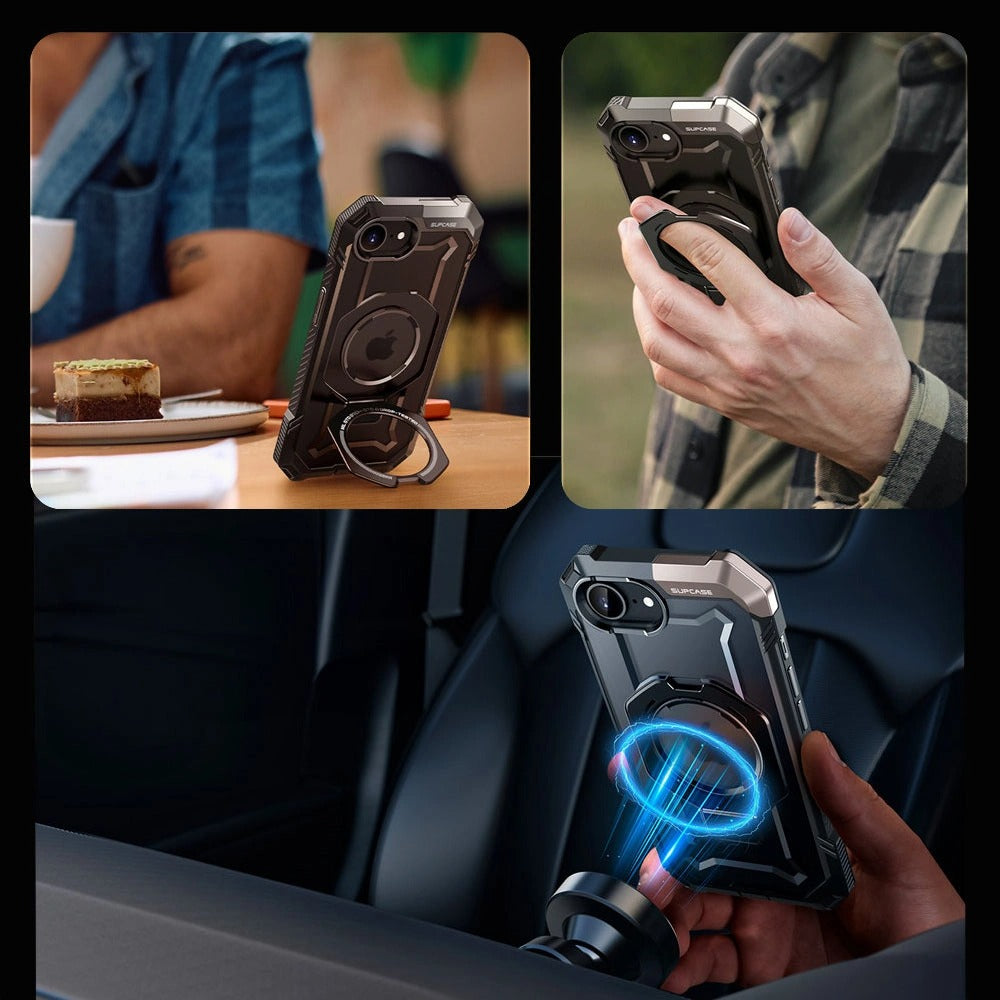 Handyhülle für iPhone 17e / 16e, Supcase UB Grip Mag mit MagSafe, Schwarz-Transparent