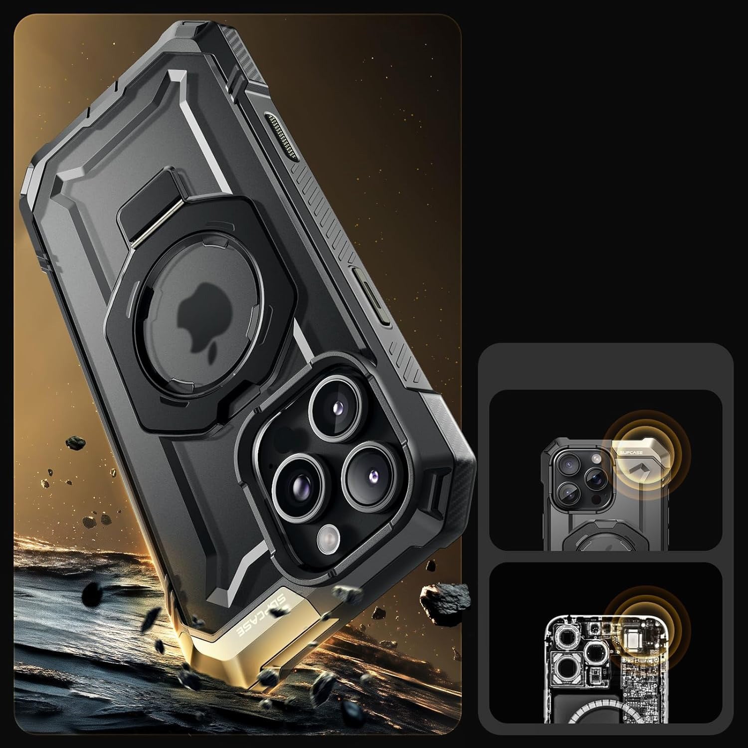 Handyhülle für iPhone 16 Pro, Supcase UB Grip Mag mit MagSafe (CC), Schwarz-Transparent