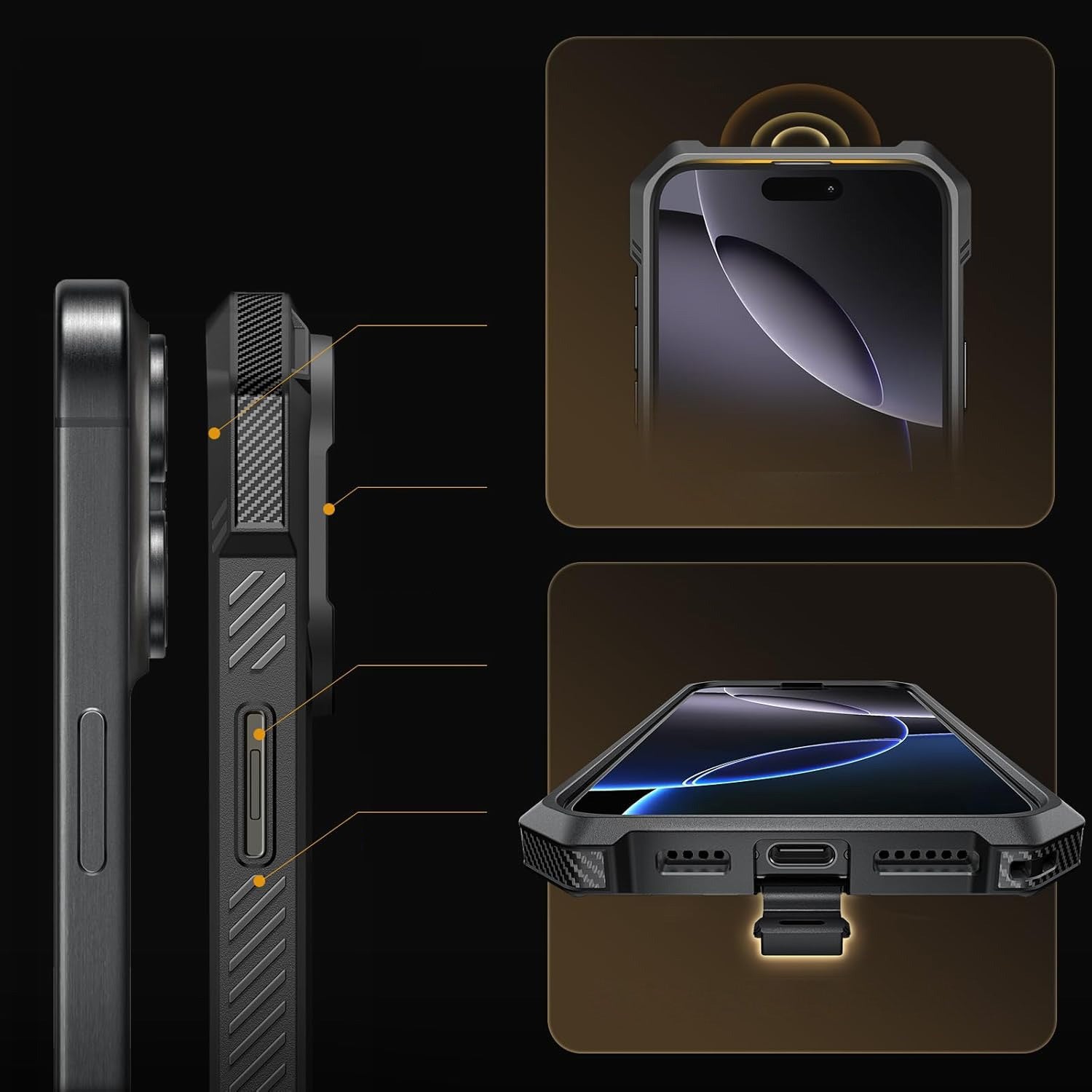 Handyhülle für iPhone 16 Pro, Supcase UB Grip Mag mit MagSafe (CC), Schwarz-Transparent