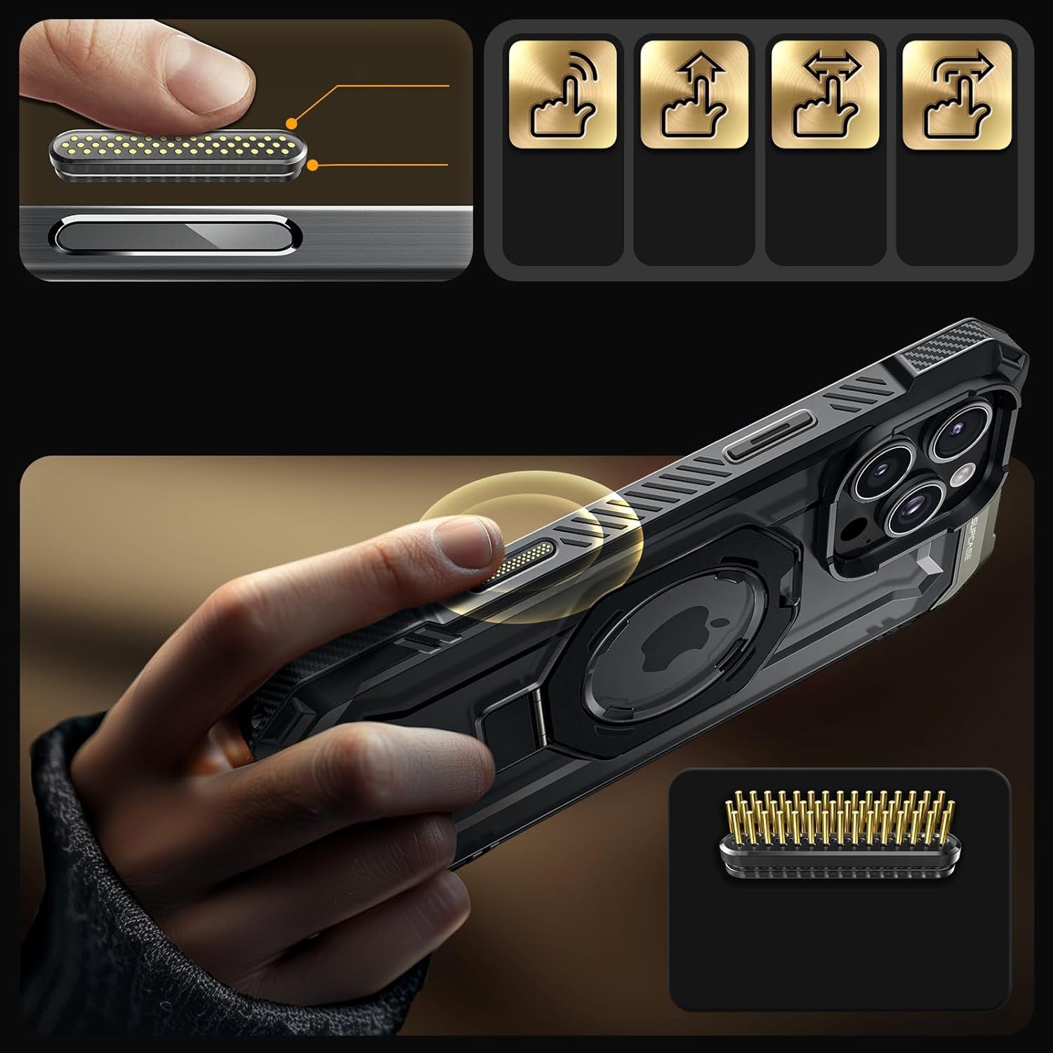 Handyhülle für iPhone 16 Pro, Supcase UB Grip Mag mit MagSafe (CC), Schwarz-Transparent