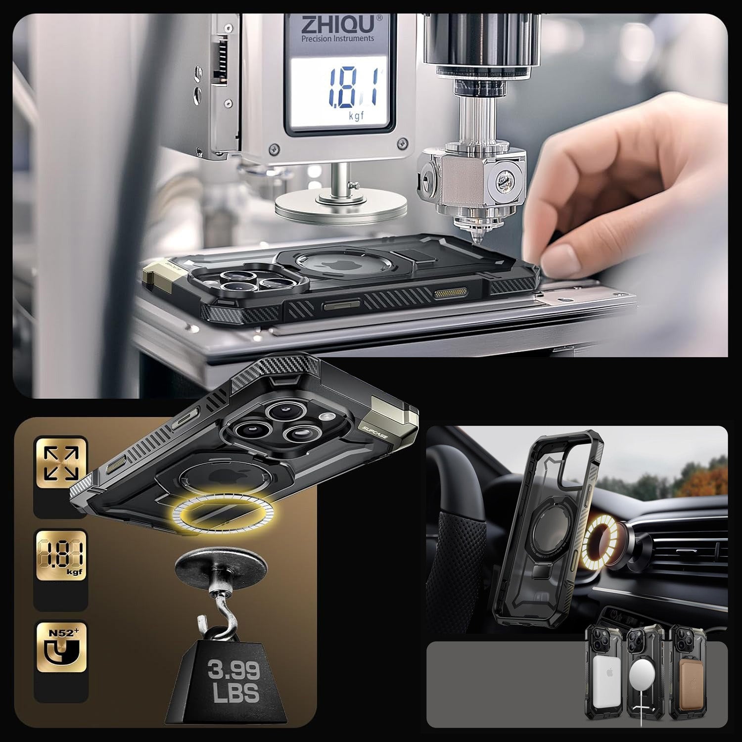 Handyhülle für iPhone 16 Pro, Supcase UB Grip Mag mit MagSafe (CC), Schwarz-Transparent