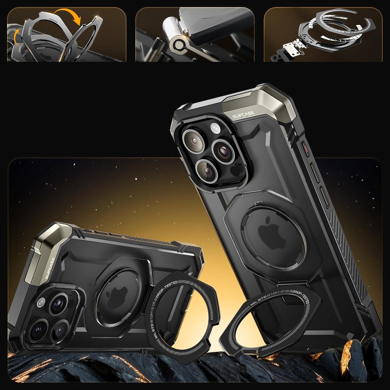Handyhülle für iPhone 16 Pro Max, Supcase UB Grip Mag mit MagSafe (CC), Schwarz-Transparent