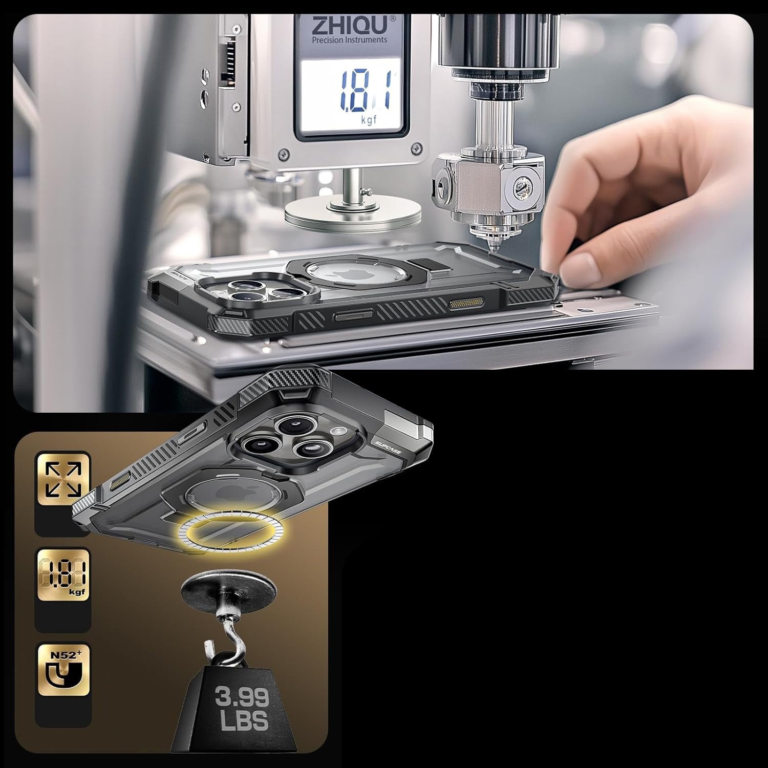 Handyhülle für iPhone 16 Pro Max, Supcase UB Grip Mag mit MagSafe (CC), Grau-Transparent