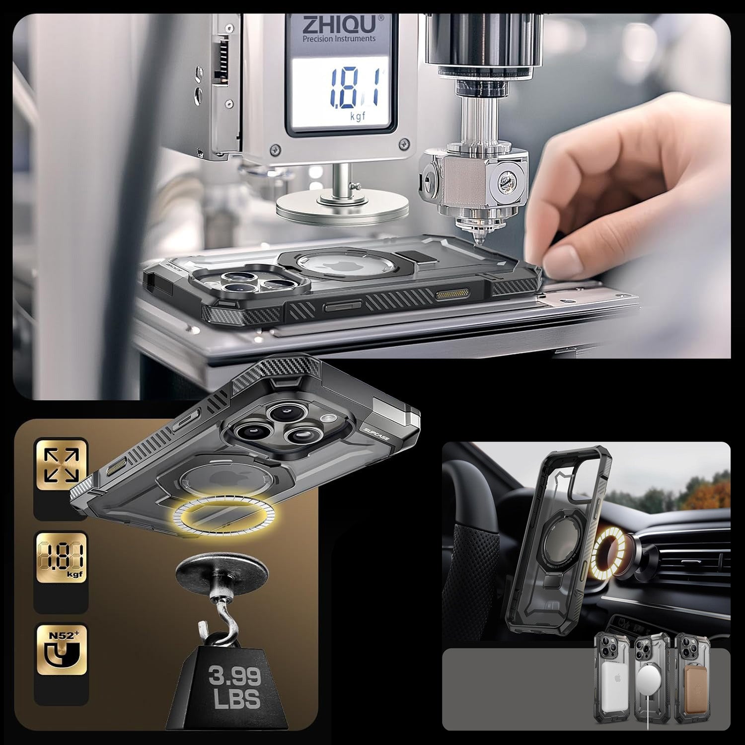 Handyhülle für iPhone 16 Pro Max, Supcase UB Grip Mag mit MagSafe (CC), Grau-Transparent