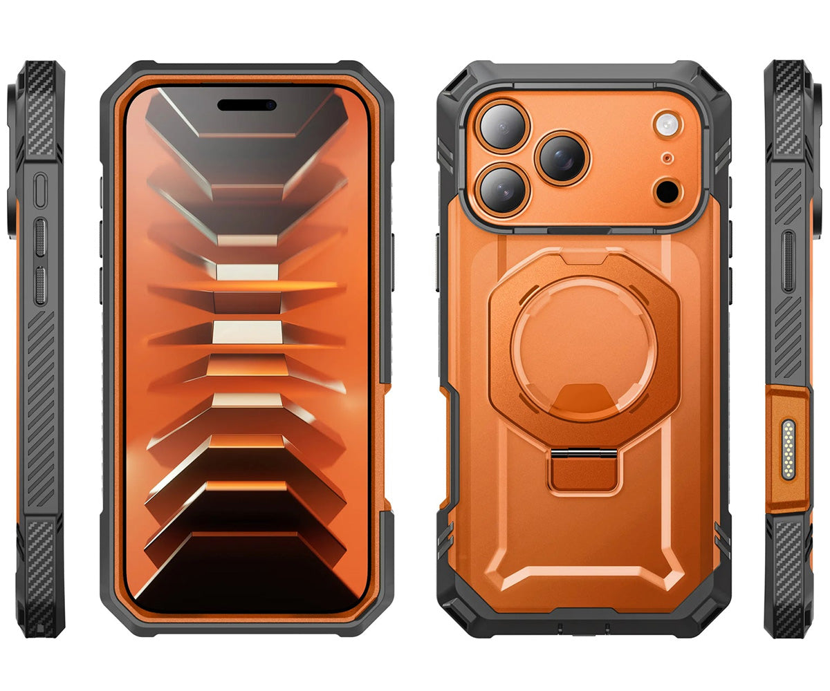Handyhülle + Glas 9H für iPhone 18 Pro / 17 Pro, Supcase UB Grip Pro Mag SPG (CC) mit MagSafe, Grau-Transparent-Orange (4/12)