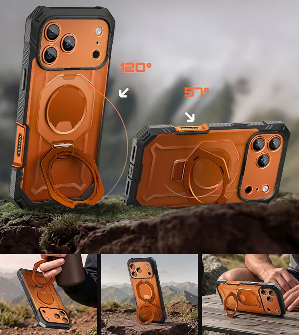 Handyhülle + Glas 9H für iPhone 18 Pro / 17 Pro, Supcase UB Grip Pro Mag SPG (CC) mit MagSafe, Grau-Transparent-Orange (7/12)