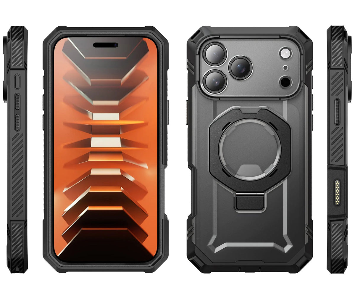 Handyhülle + Glas 9H für iPhone 18 Pro Max / 17 Pro Max, Supcase UB Grip Pro Mag SPG (CC) mit MagSafe, Transparent-Schwarz (4/12)