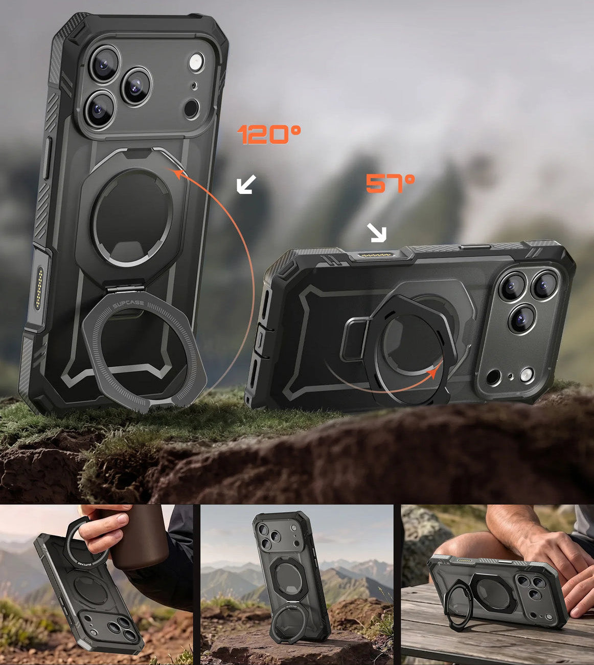 Handyhülle + Glas 9H für iPhone 18 Pro Max / 17 Pro Max, Supcase UB Grip Pro Mag SPG (CC) mit MagSafe, Transparent-Schwarz (7/12)