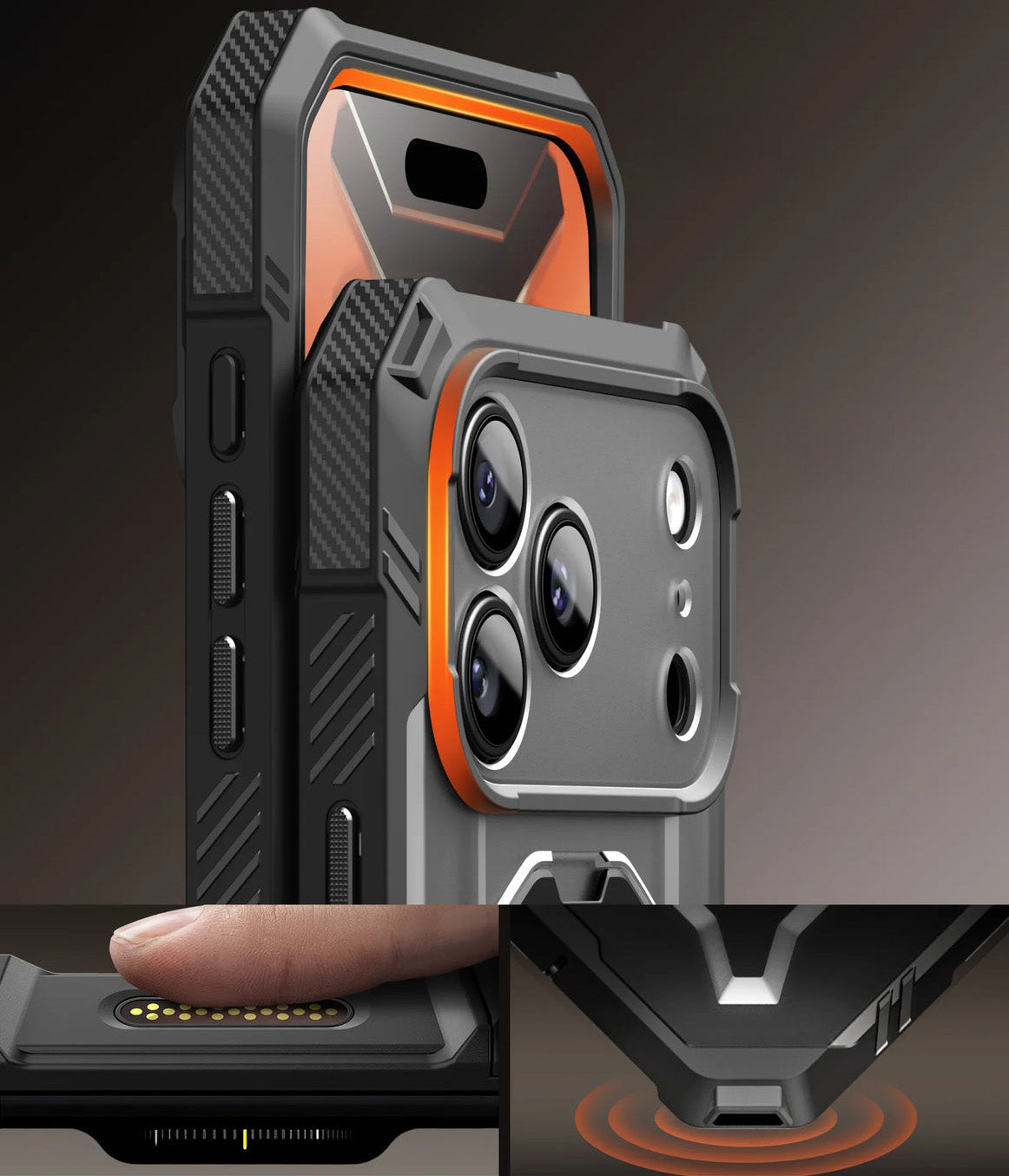 Handyhülle + Glas 9H für iPhone 18 Pro Max / 17 Pro Max, Supcase UB Grip Pro Mag SPG (CC) mit MagSafe, Transparent-Schwarz (9/12)