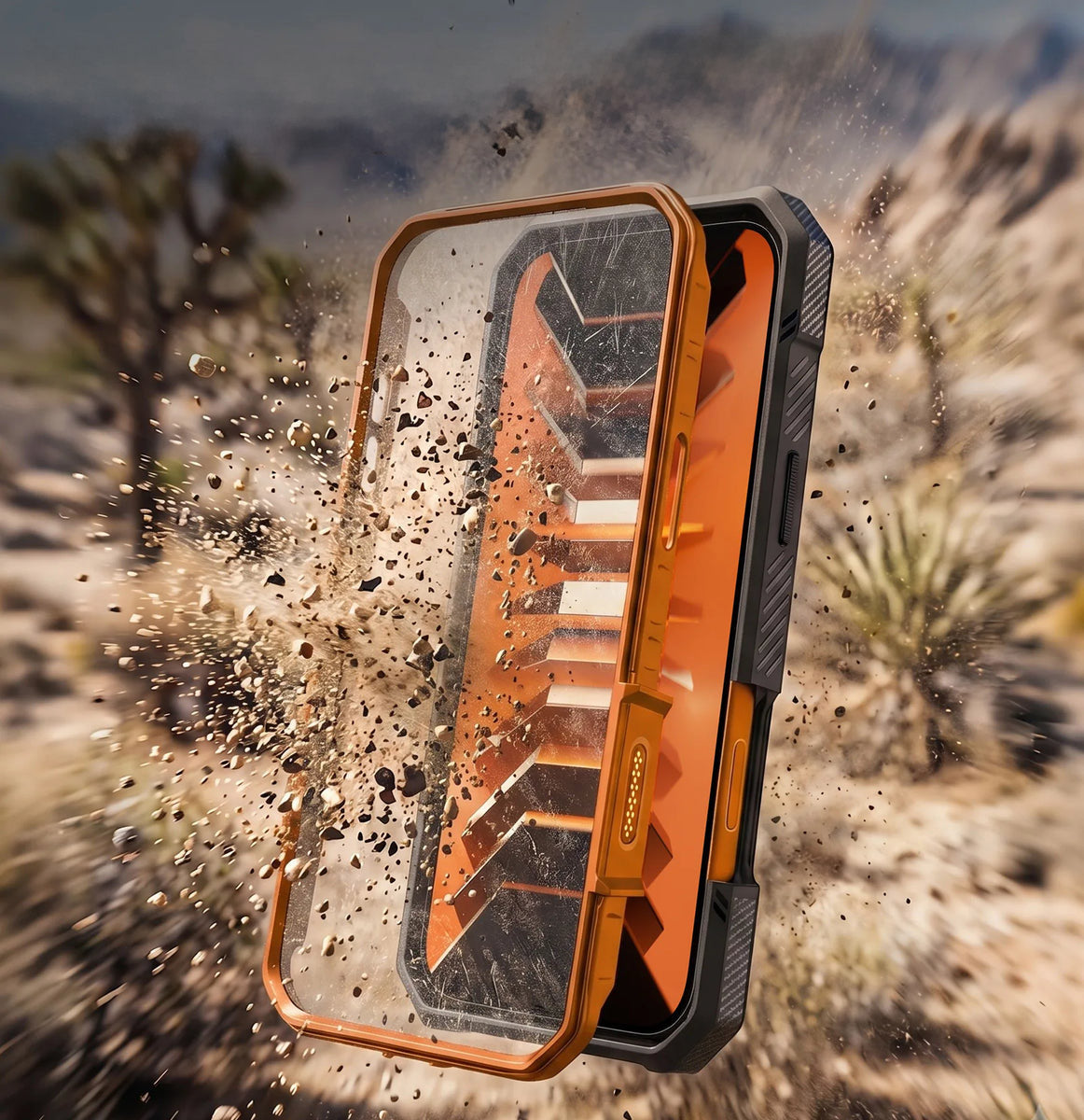 Handyhülle + Glas 9H für iPhone 18 Pro Max / 17 Pro Max, Supcase UB Grip Pro Mag SPG (CC) mit MagSafe, Grau-Transparent-Orange (2/12)
