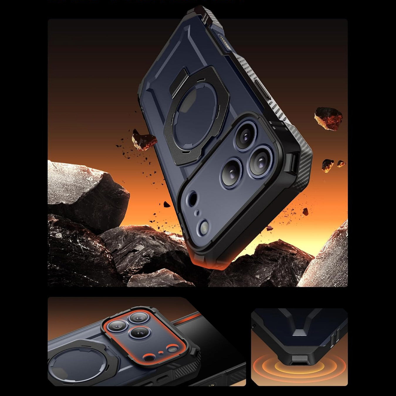 Handyhülle + Glas 9H für iPhone 17 Pro, Supcase UB Grip Pro Mag SPG (CC) mit MagSafe, Schwarz-Transparent