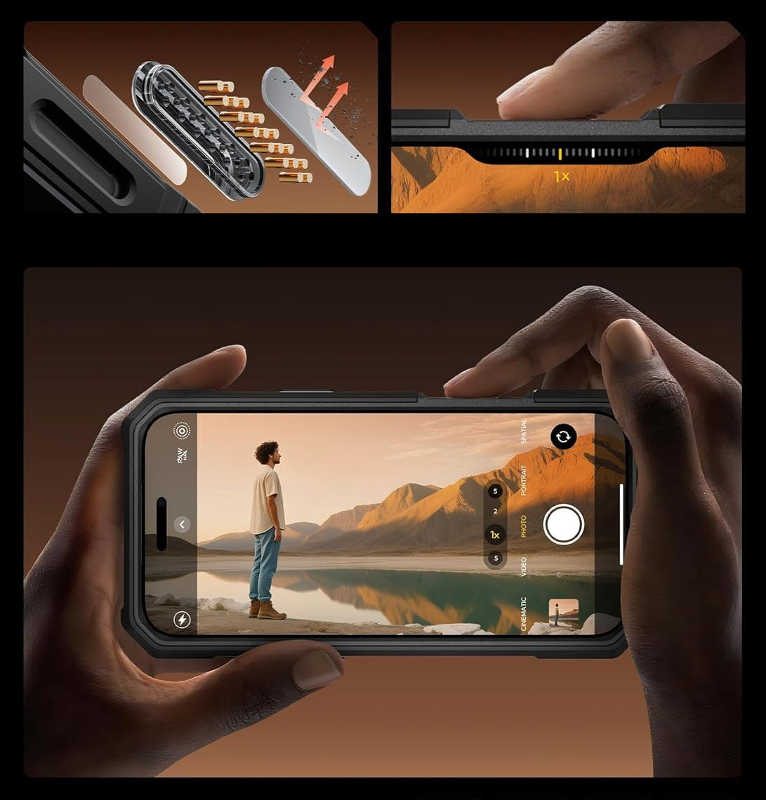 Handyhülle + Glas 9H für iPhone 17 Pro, Supcase UB Grip Pro Mag SPG (CC) mit MagSafe, Schwarz-Transparent