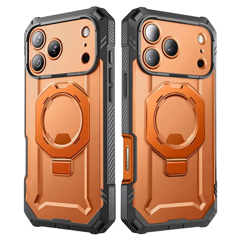 Handyhülle + Glas 9H für iPhone 17 Pro, Supcase UB Grip Pro Mag SPG (CC) mit MagSafe, Grau-Transparent-Orange