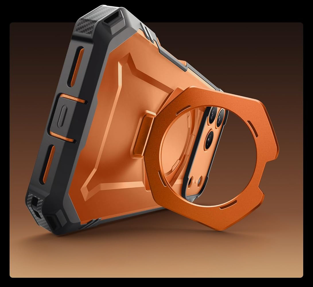 Handyhülle + Glas 9H für iPhone 17 Pro, Supcase UB Grip Pro Mag SPG (CC) mit MagSafe, Grau-Transparent-Orange