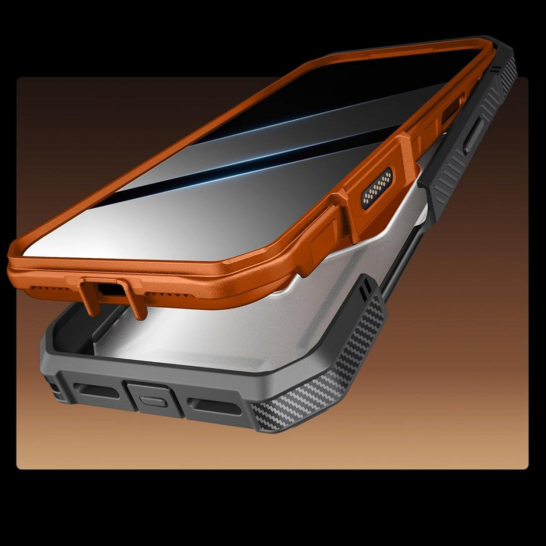 Handyhülle + Glas 9H für iPhone 17 Pro, Supcase UB Grip Pro Mag SPG (CC) mit MagSafe, Grau-Transparent-Orange