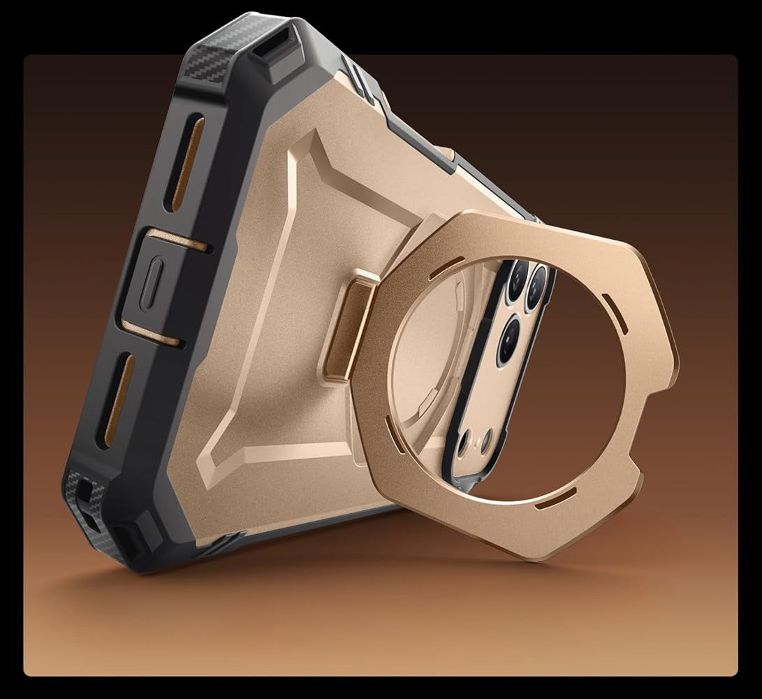 Handyhülle + Glas 9H für iPhone 17 Pro, Supcase UB Grip Pro Mag SPG (CC) mit MagSafe, Grau-Golden