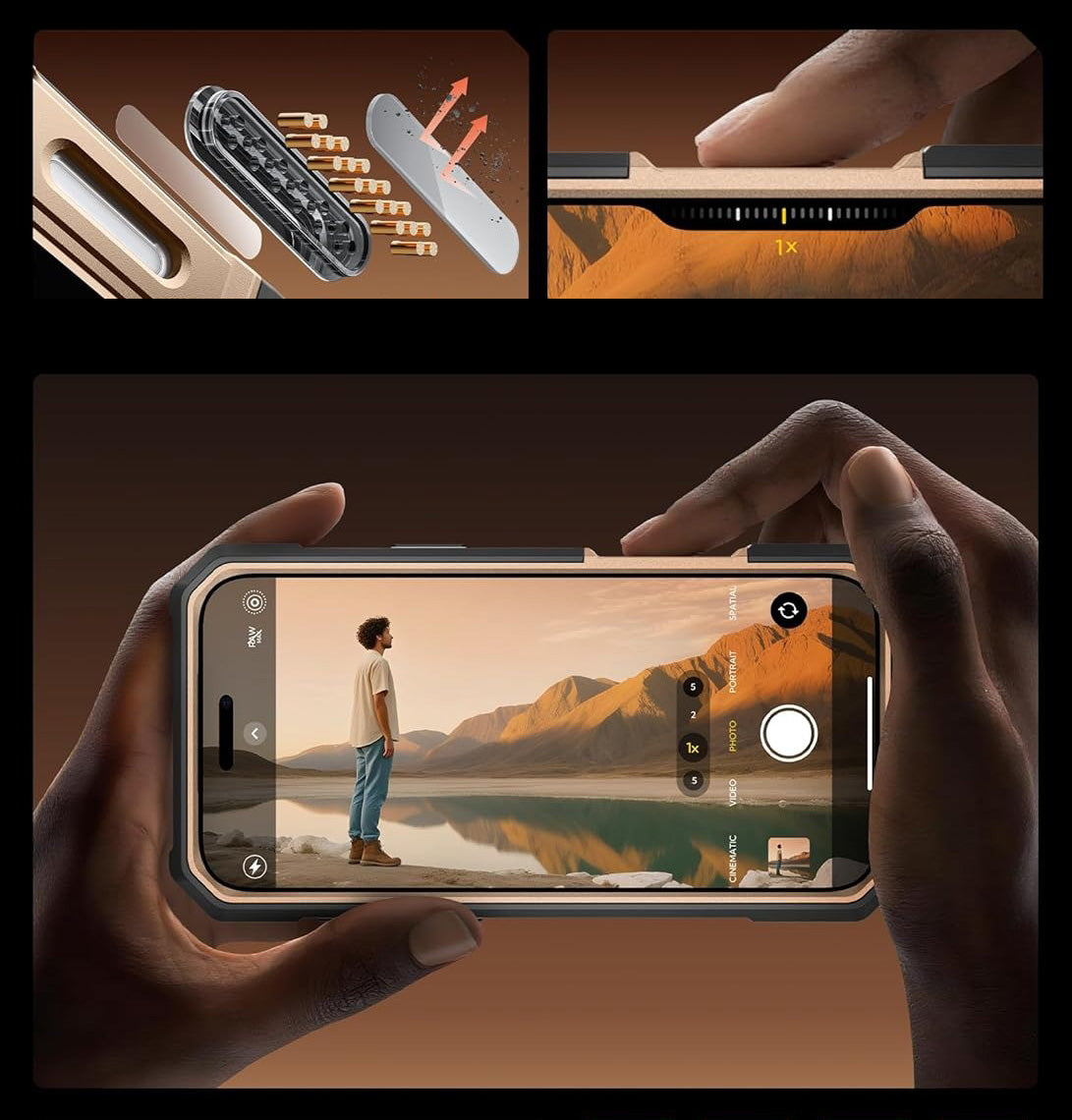Handyhülle + Glas 9H für iPhone 17 Pro, Supcase UB Grip Pro Mag SPG (CC) mit MagSafe, Grau-Golden