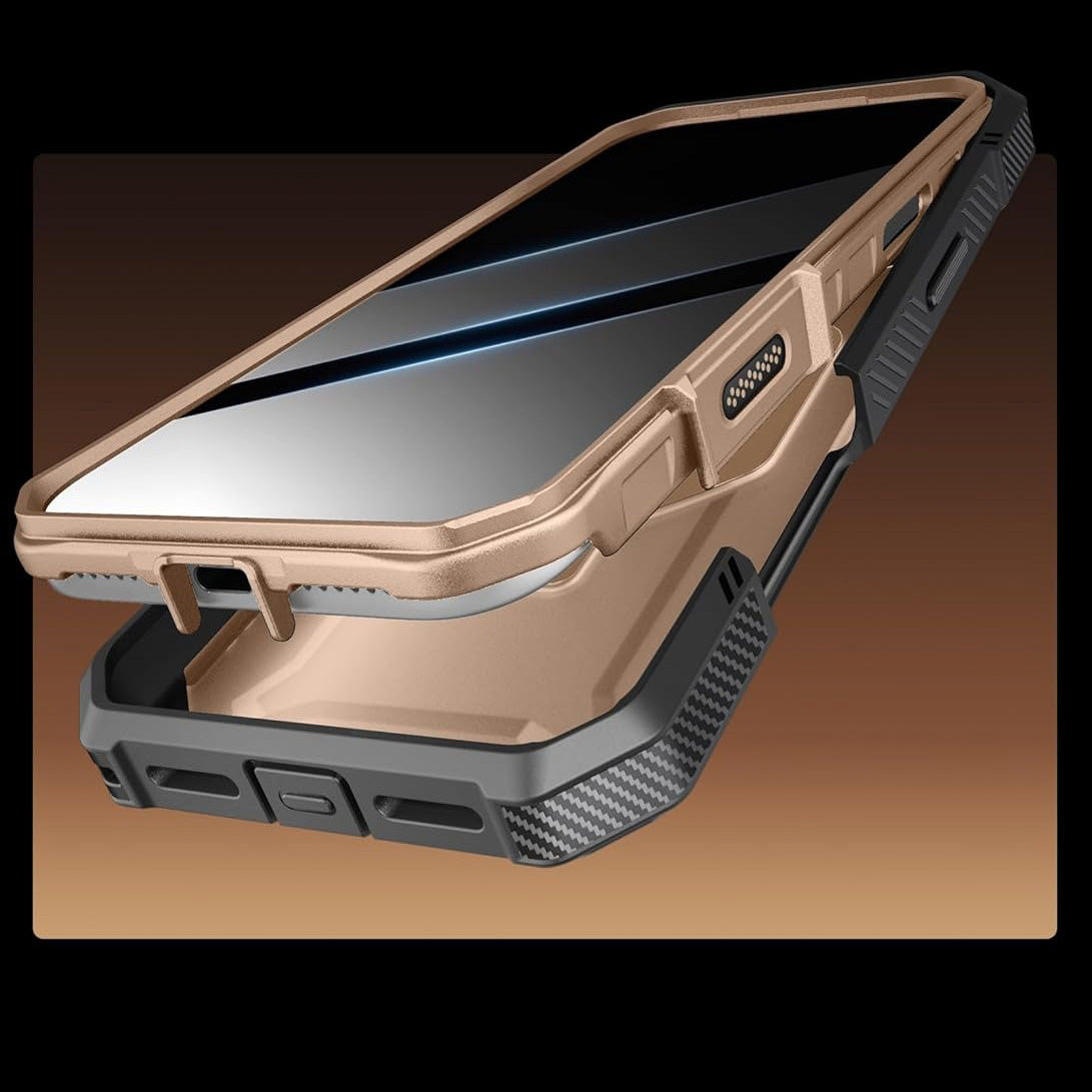 Handyhülle + Glas 9H für iPhone 17 Pro, Supcase UB Grip Pro Mag SPG (CC) mit MagSafe, Grau-Golden