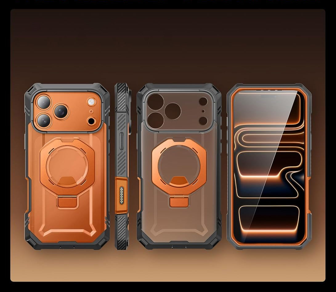Handyhülle + Glas 9H für iPhone 17 Pro Max, Supcase UB Grip Pro Mag SPG (CC) mit MagSafe, Grau-Transparent-Orange