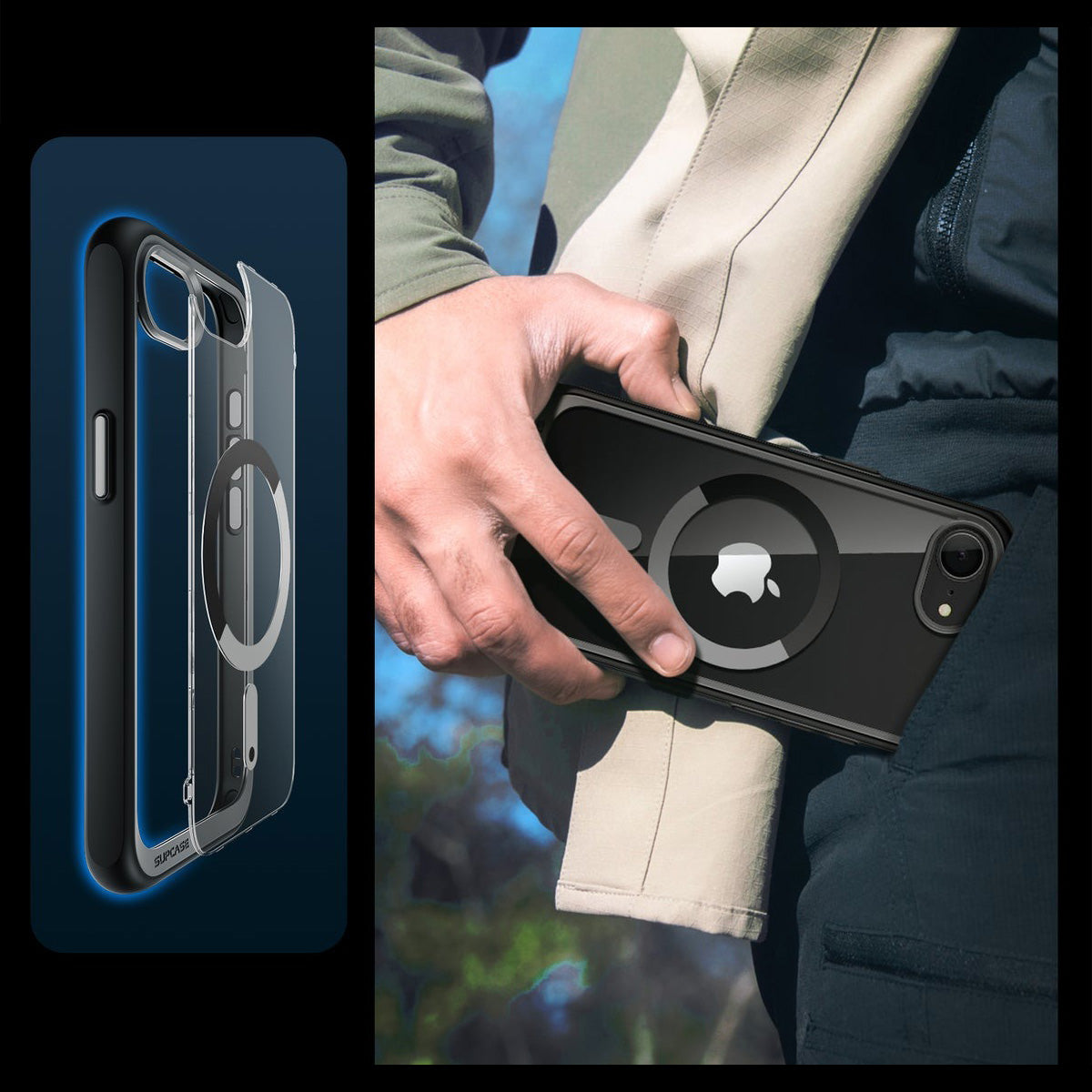 Handyhülle für iPhone 17e / 16e, Supcase UB Mag mit MagSafe, Transparent-Schwarz