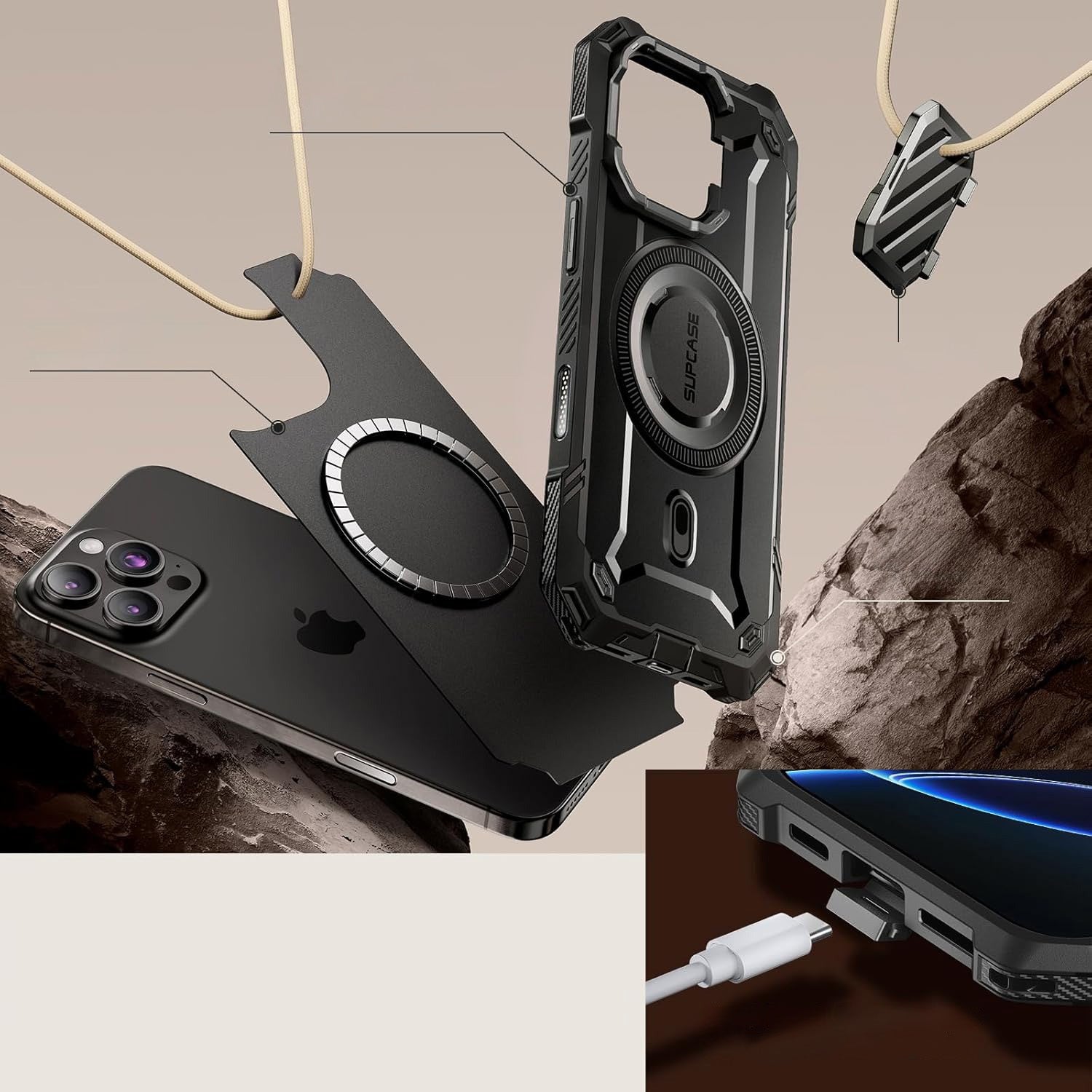 Handyhülle für iPhone 16 Pro Max, Supcase UB Mag XT (CC) mit MagSafe, Schwarz
